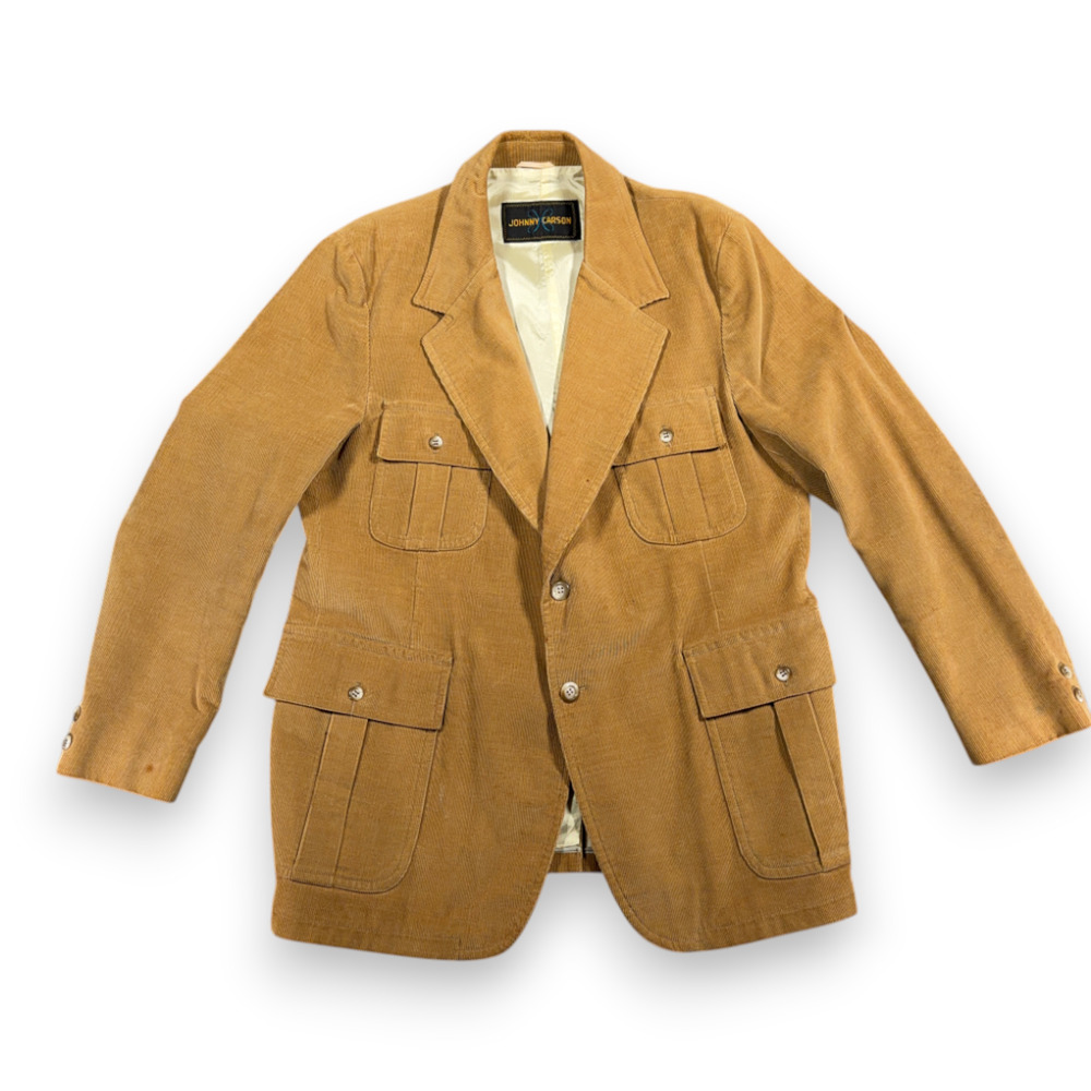 Vintage Johnny Carson Jacket Adult EXTRA LARGE Brown Corduroy Safari Norfolk 70s